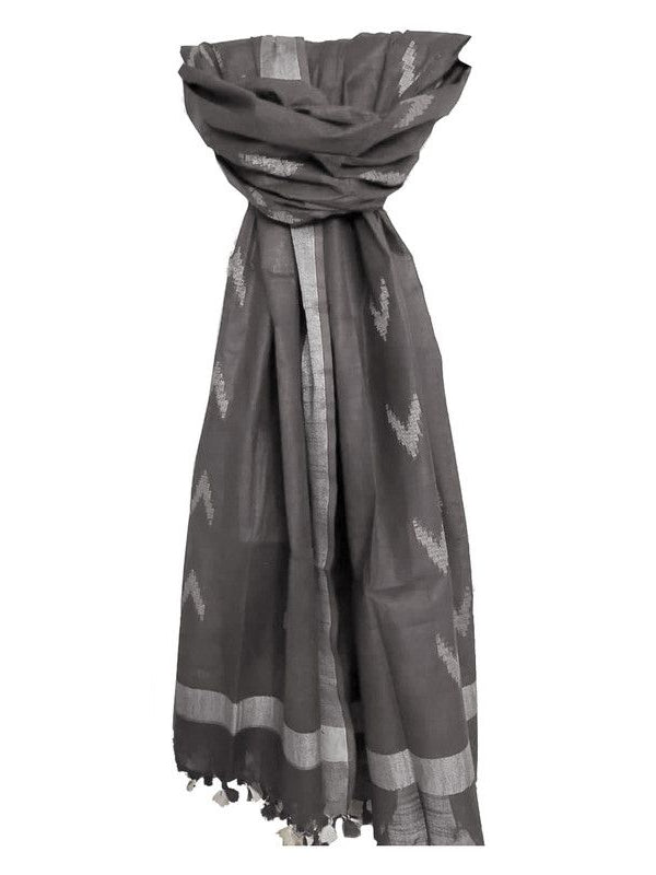 Linen Cotton Blend Zari Weaving Handloom Ikkat Dupatta (12017 Grey)