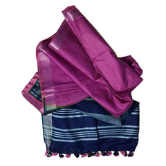 Bhagalpuri Ethnic Wear Handloom Cotton Linen Slub Blend Zari Border Two Dye Saree With Running Unstitched Blouse Piece - View 6