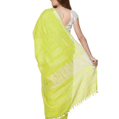 Lemon Yellow women's Handloom Bhagalpuri Cotton Linen Slub Blend Zari Border Saree Ethnic Wear With Running Unstitched Blouse Piece - View 3