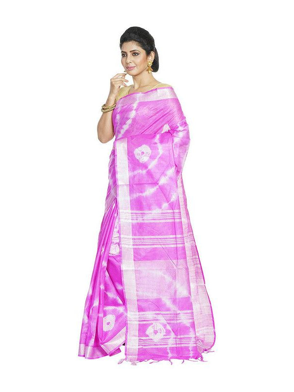 Phlox Purple women's Bhagalpuri Handloom Linen Blend Tie-Dye (Sibory Dye) Saree With Running Unstiched Blouse Piece - View 2