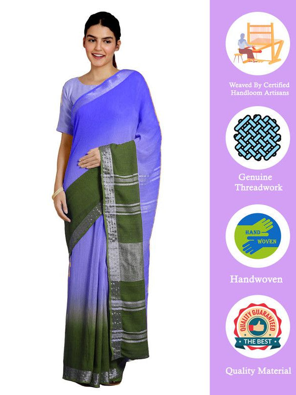 Bhagalpuri Handloom Linen Slub Blend Two Dye Saree With Running Unstitched Blouse Piece