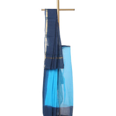 Handloom Art Silk Organza Net Two Dye Blue and Cyan Bhagalpuri Saree
