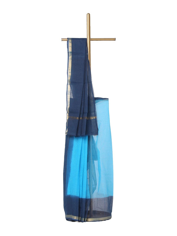 Handloom Art Silk Organza Net Two Dye Blue and Cyan Bhagalpuri Saree