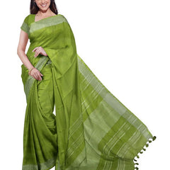 Green women's Bhagalpuri Handloom Linen Blend Saree And Variation Of Colors With Running Unstiched Blouse Piece - View 4