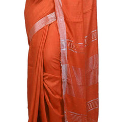 Orange Bhagalpuri women's Handloom Linen Cotton Ethnic Wear Saree With Running Unstitched Blouse Piece - View 5
