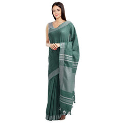 Hookers' Green women's Bhagalpuri Handloom Blend Linen-Cotton Saree With Running Unstiched Blouse Piece_Free Size_Variation Of Colors