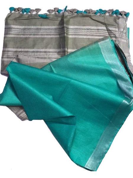 Ethnic Wear Bhagalpuri Handloom Linen Slub Blend Two Dye Saree With Running Unstitched Blouse Piece