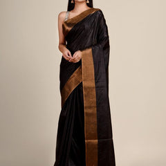 Bhaglpuri Handloom Tussar Silk Munga Blend Black Saree for women's