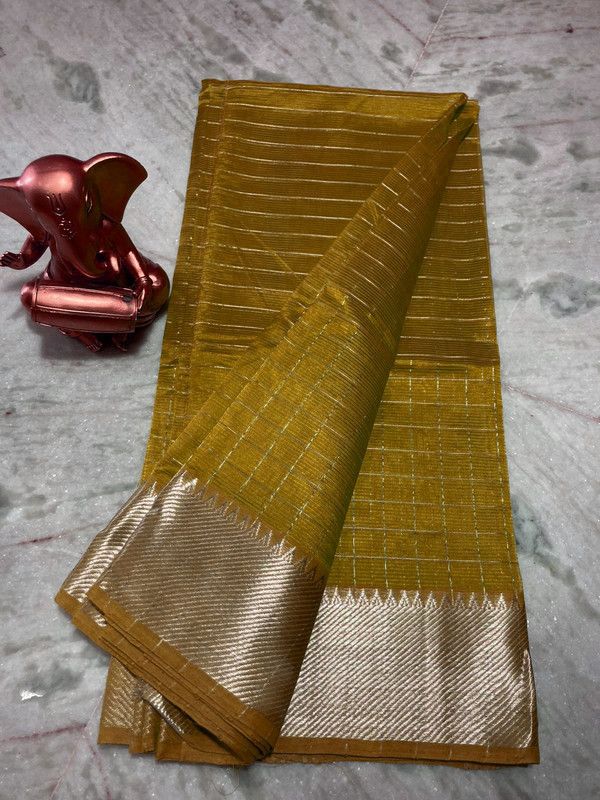 Cotton Silk Handloom Bhagalpuri Wide Border Check Saree