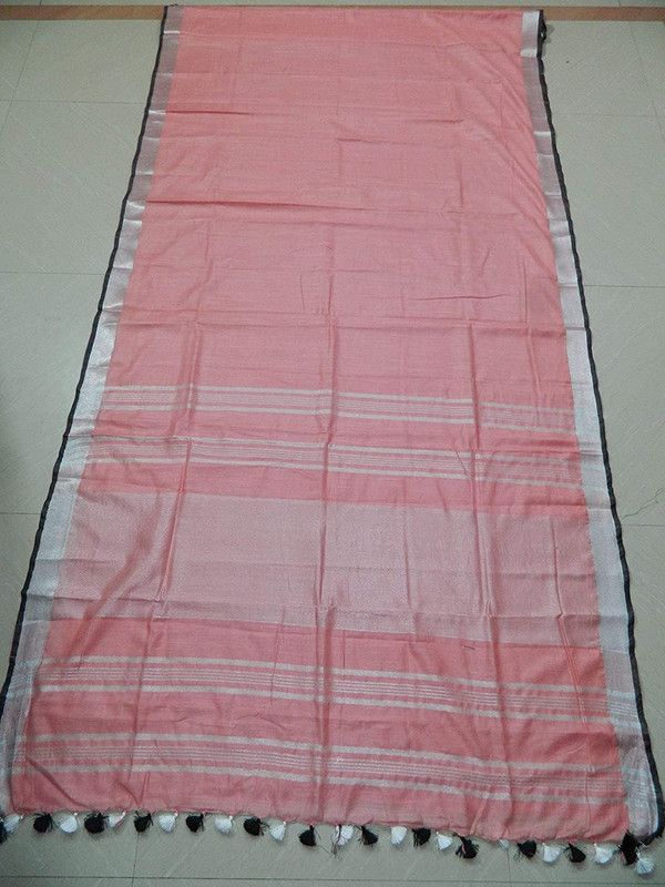 Pink-Black women's Handloom Bhagalpuri Cotton Linen Blend Saree Ethnic Wear With Contrast Unstitched Blouse Piece - View 7