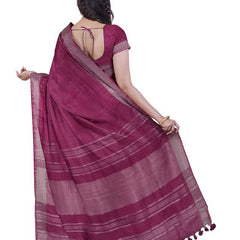 Olive Green & Raspberry Pink women's Bhagalpuri Handloom Cotton-Linen Blend Saree Combo (Pack Of 2) With Running Unstiched Blouse Piece - View 7
