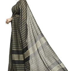 Art Silk Bhagalpuri Handloom Kota Bollywood Striped Saree (Black) - View 3