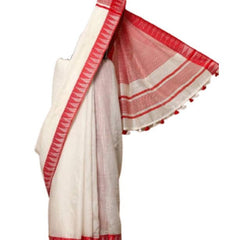 White-Red women's Bhagalpuri Handloom Kota Silk Temple Border Saree And Variation Of Colors With Striped Blouse Piece - View 2