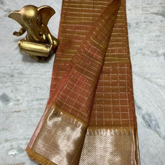 Cotton Silk Handloom Bhagalpuri Wide Border Check Saree
