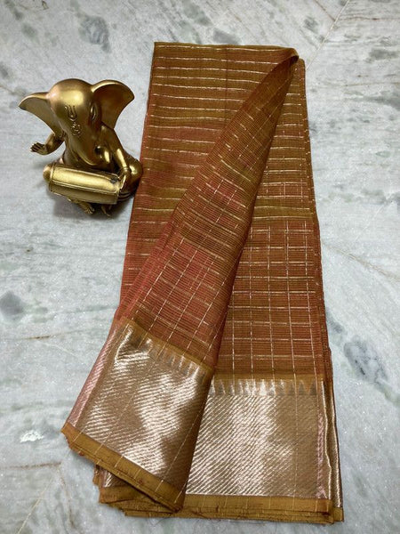 Cotton Silk Handloom Bhagalpuri Wide Border Check Saree