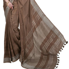 Brown women's Bhagalpuri Handloom Linen Blend Saree And Variation Of Colors With Running Unstiched Blouse Piece - View 4