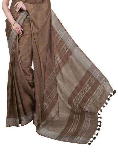 Brown women's Bhagalpuri Handloom Linen Blend Saree And Variation Of Colors With Running Unstiched Blouse Piece - View 4