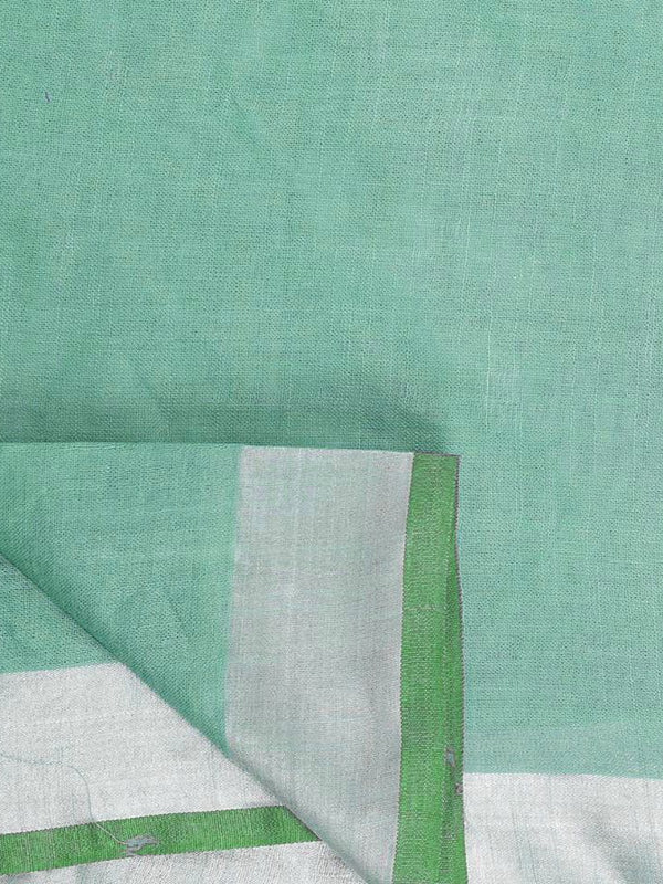 Mint Green women's Handloom Bhagalpuri Linen-Cotton Saree With Contrast Blouse Piece - View 4