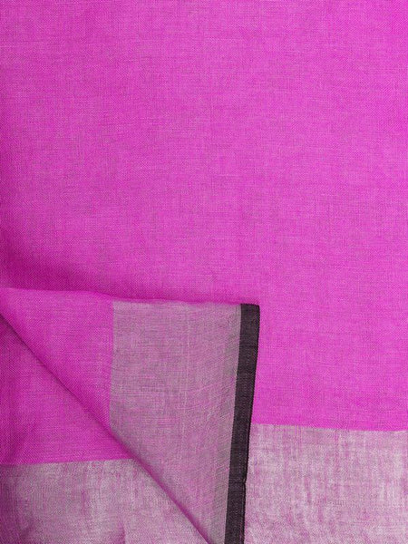 Ultra Pink women's Bhagalpuri Blend Linen Saree With Black Pipine Contrast Blouse Piece - View 5