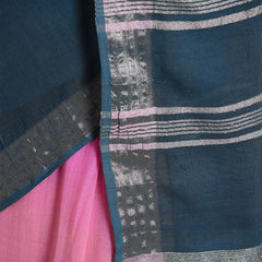 Hot Pink & Cerulean Blue women's Bhagalpuri Handloom Linen Cotton Blend Two Dye Saree With Running Unstitched Blouse Piece - View 4