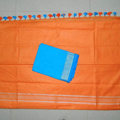 Orange women's Bhagalpuri Blend Linen Saree With Free Contrast Blouse Piece - View 2