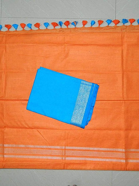 Orange women's Bhagalpuri Blend Linen Saree With Free Contrast Blouse Piece - View 2