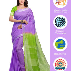 Handloom Bhagalpuri Cotton Slub Blend Two Dye Saree With Running Unstitched Blouse Piece - View 3