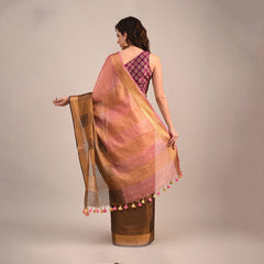 Handloom Tissue Linen Bhagalpuri Two Dye Saree - View 2
