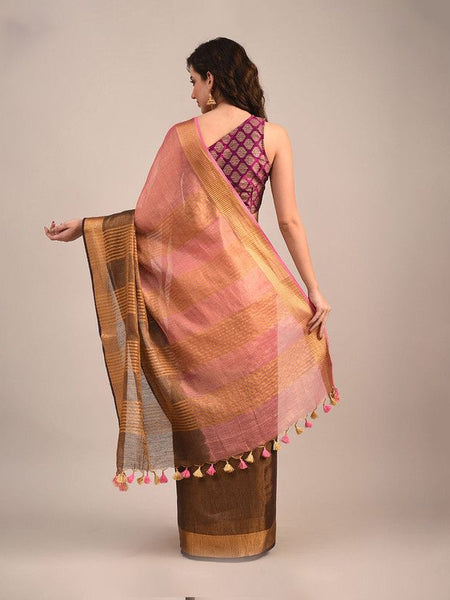 Handloom Tissue Linen Bhagalpuri Two Dye Saree - View 2