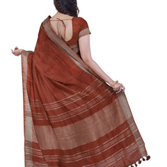 Olive Green & Sienna Orange women's Bhagalpuri Handloom Cotton-Linen Blend Saree Combo (Pack Of 2) With Running Unstiched Blouse Piece - View 6