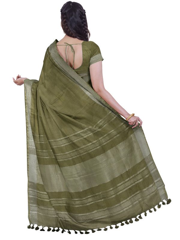 Bhagalpuri Handloom Linen Blend Saree And Variation Of Colors With Running Unstiched Blouse Piece - View 2
