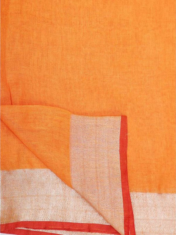 Handloom Linen Cotton Blend Contrast Bhagalpuri Saree for Women (Flame_Orange-Red ) - View 4