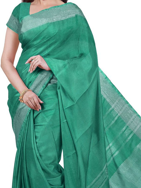 Mint Green & Yellow women's Bhagalpuri Handloom Cotton-Linen Blend Saree Combo (Pack Of 2) With Running Unstiched Blouse Piece - View 4