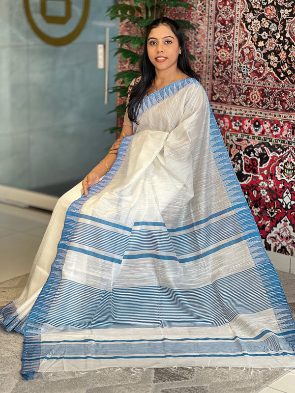 Cyan women's Bhagalpuri Kota Viscous Temple Border White Saree And Variable Color Border With Blouse Piece - View 2