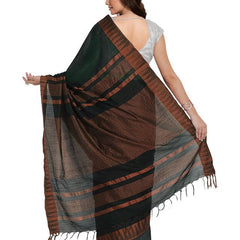 Bhagalpuri Handloom Katan Viscous Silk Temple Border Saree Ethnic Wear With Running Unstitched Striped Blouse Piece