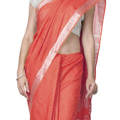 Handloom Bhagalpuri Cotton Linen Slub Blend Zari Border Saree Ethnic Wear With Running Unstitched Blouse Piece