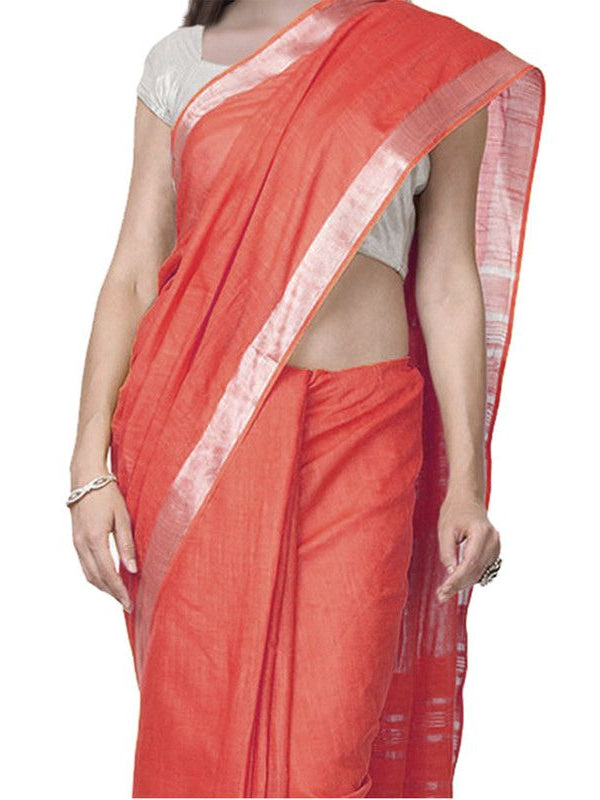Handloom Bhagalpuri Cotton Linen Slub Blend Zari Border Saree Ethnic Wear With Running Unstitched Blouse Piece