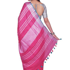 Bhagalpuri Blend Linen Saree With Contrast Blouse Piece - View 3