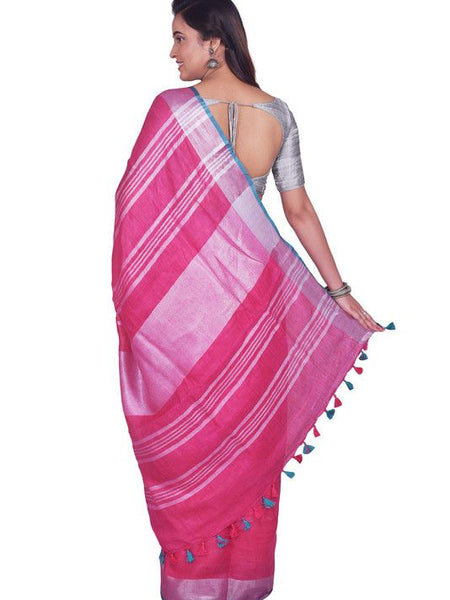 Bhagalpuri Blend Linen Saree With Contrast Blouse Piece - View 3