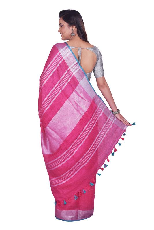 Bhagalpuri Blend Linen Saree With Contrast Blouse Piece - View 3