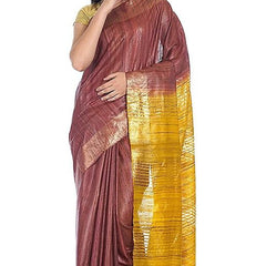 Handloom Tussar Ghicha Silk Bhagalpuri Two Dye Saree (Chico_Brown & Yellow)