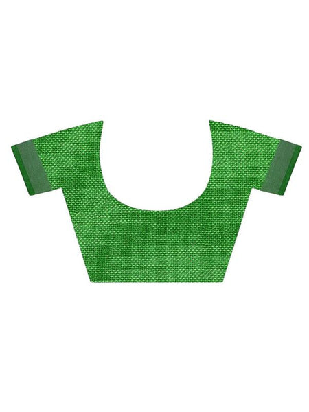 Sage Green women's Handloom Bhagalpuri Linen-Cotton Saree With Contrast Blouse Piece - View 5