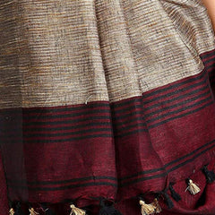 Pure Linen with Ghicha Pallu Dual Color Handloom Saree (Maroon-Black) - View 4