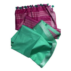 Fandango Pink & Turquoise women's Ethnic Wear Bhagalpuri Handloom Linen Blend Two Dye Saree With Running Unstitched Blouse Piece - View 3
