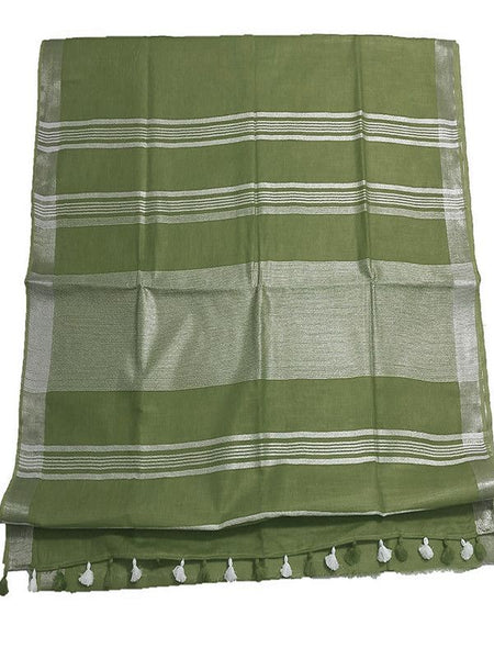 Reseda Green women's Bhagalpuri Linen Saree With Blouse Piece - View 5