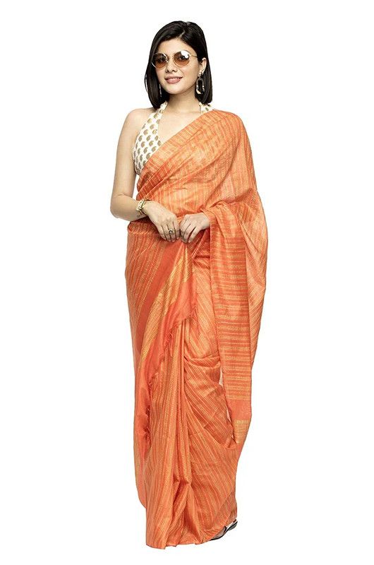 Striped Kota Silk Handloom Bhagalpuri Bollywood Saree (Terry_Orange)