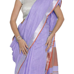 Lavener Purple-Red women's Bhagalpuri Handloom Cotton Linen Blend Contrast Pallu Saree And Unstitched Contrast Blouse Piece - View 5