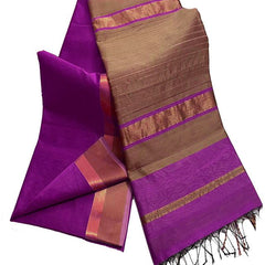 Bhagalpuri Cotton Tussar Silk Saree with Designed Border (Hot Magenta)