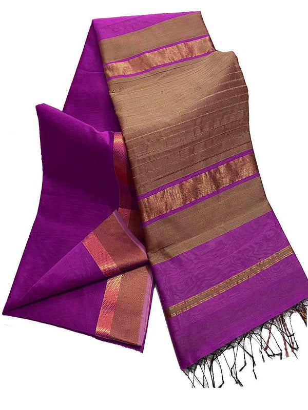Bhagalpuri Cotton Tussar Silk Saree with Designed Border (Hot Magenta)
