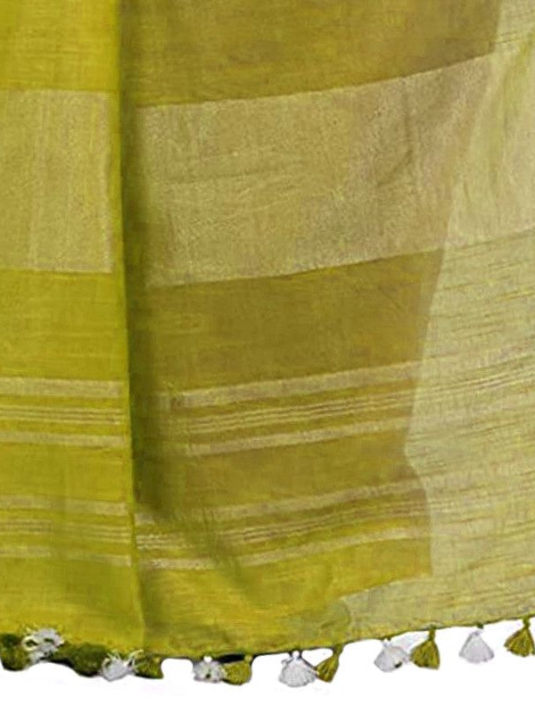 Neon Blue & Pear Green women's Bhagalpuri Handloom Linen Cotton Blend Two Dye Saree With Running Unstitched Blouse Piece - View 6